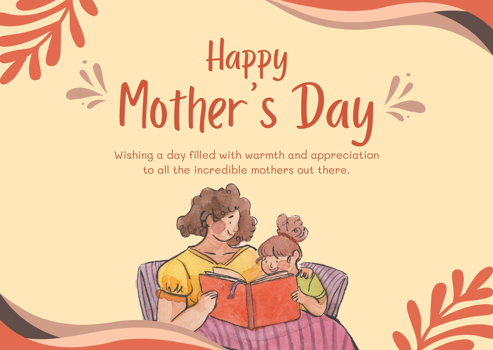 Orange and Cream Illustrative Happy Mother's Day Card