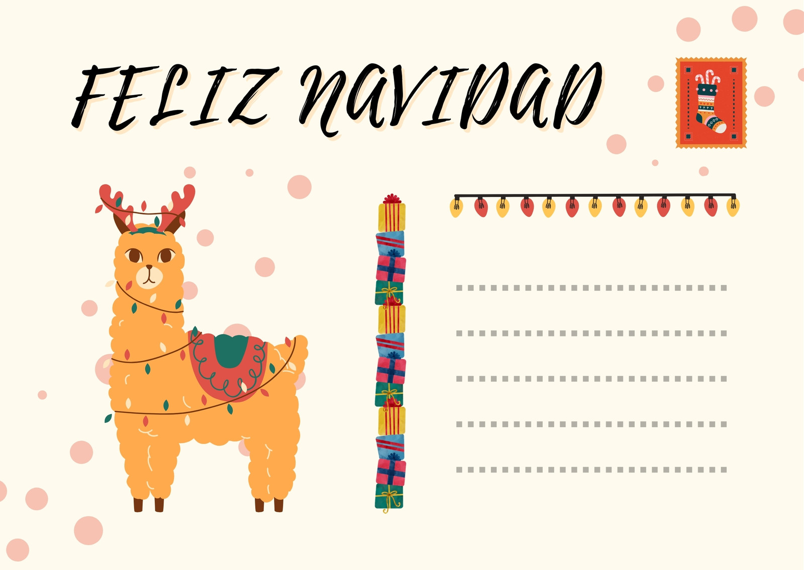 Postal Feliz Navidad Llama Sencilla Bonita Ilustrada Creativa Divertida Naranja