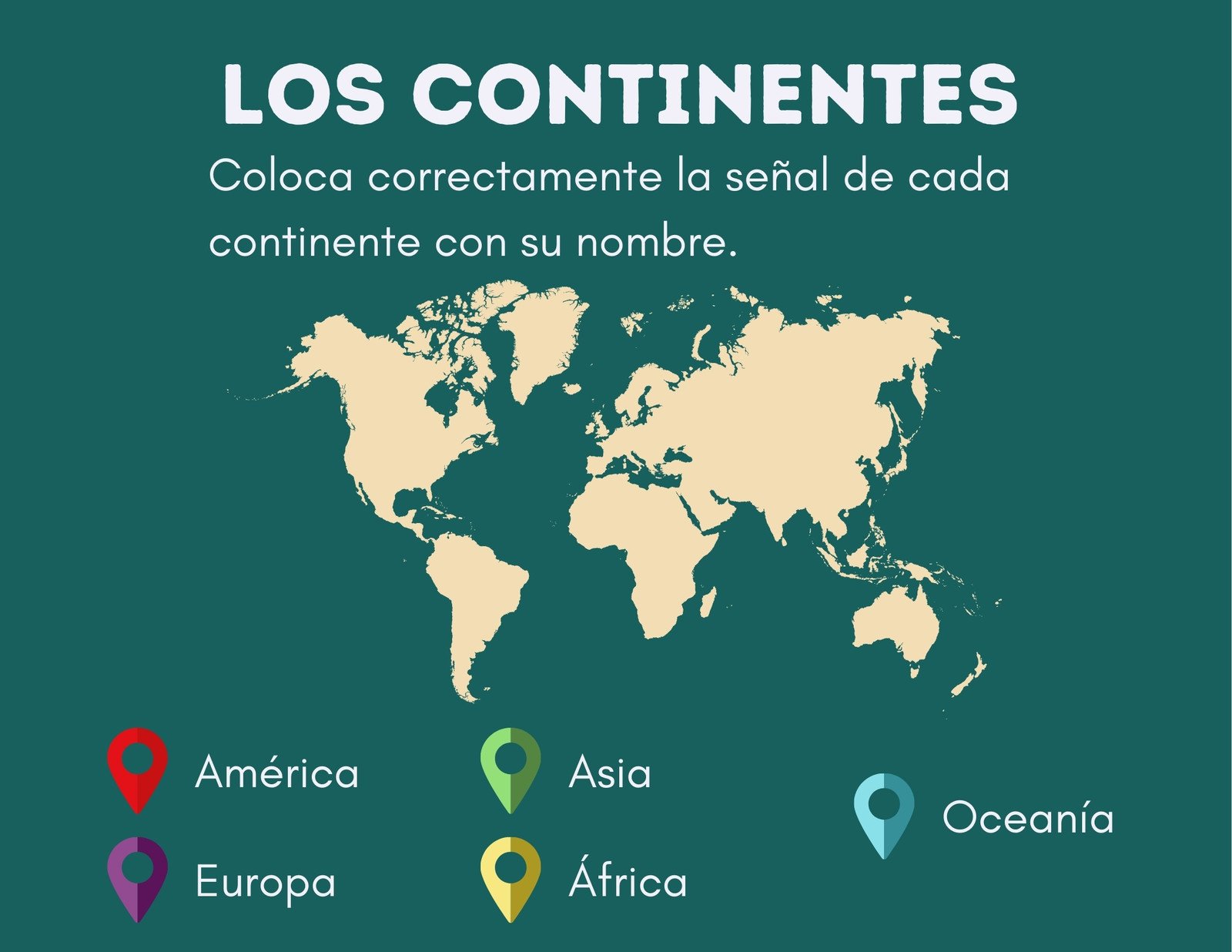 Hoja de trabajo digital de  los continentes geografía minimalista verde colorido 