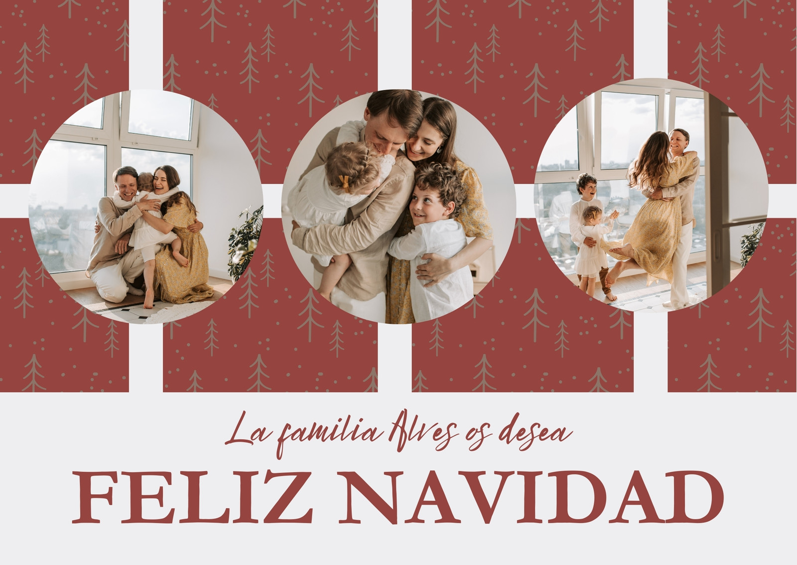 Postal Feliz Navidad Familia Elegante Sencilla Bonita Rojo y Blanco