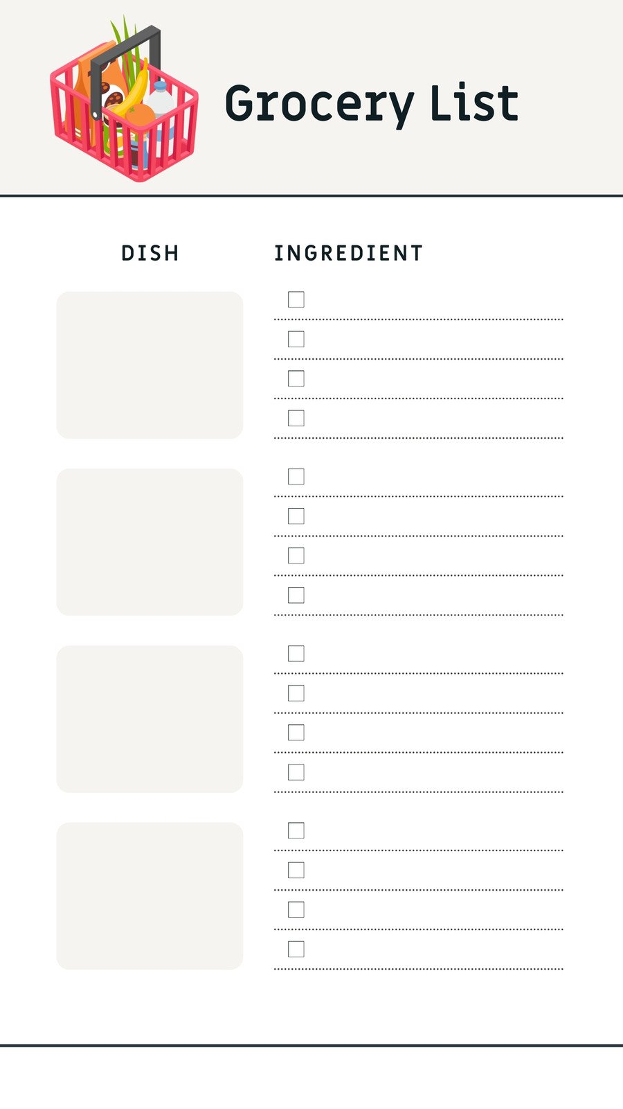 Free Printable Grocery List Templates in PDF, PNG and JPG Formats · InkPx