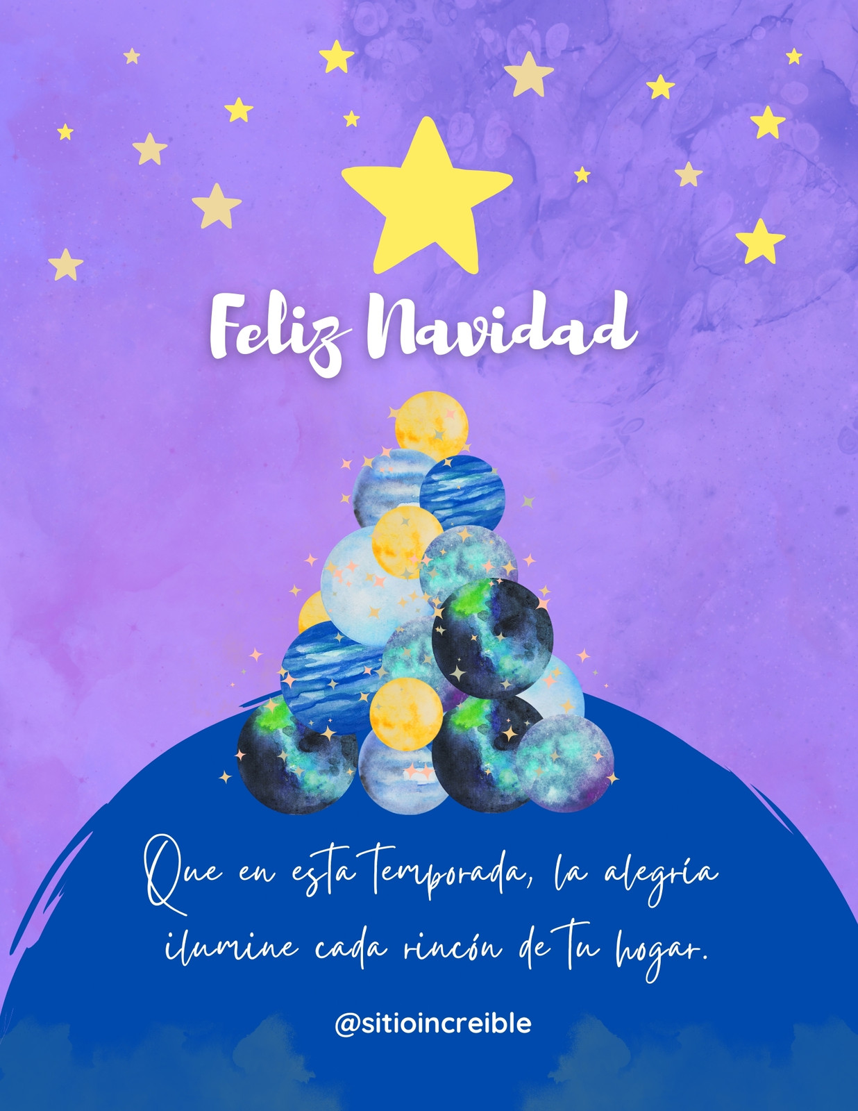 Postal Frase de Navidad Ilustrado Azul y Violeta