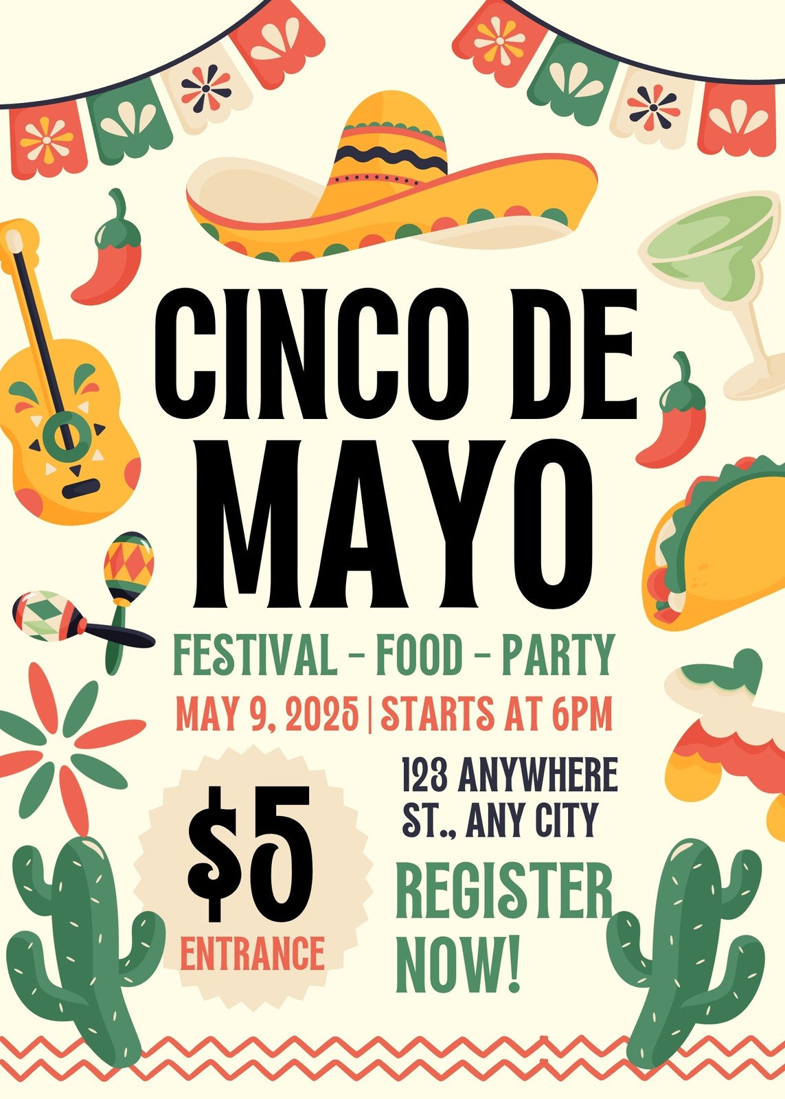 Colorful Illustrative Playful Creative Mexican Cinco de Mayo Festival Poster