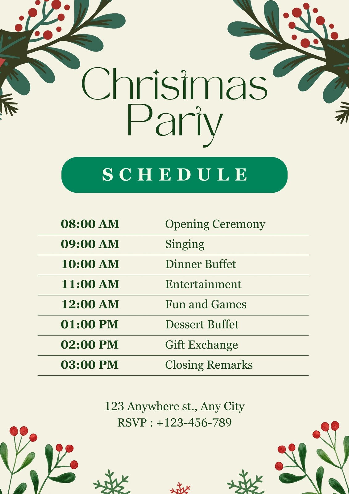 Yellow and Green Illustrative Christmas Schedule Flyer