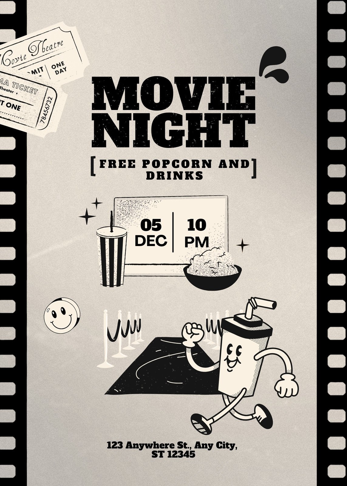 Black Retro Movie Night Poster