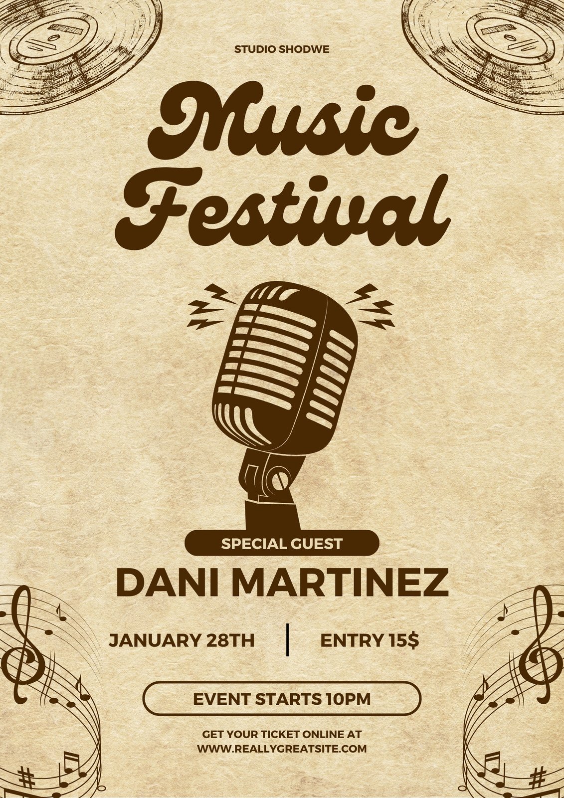 Beige and Brown Illustrated Music Festival Poster
