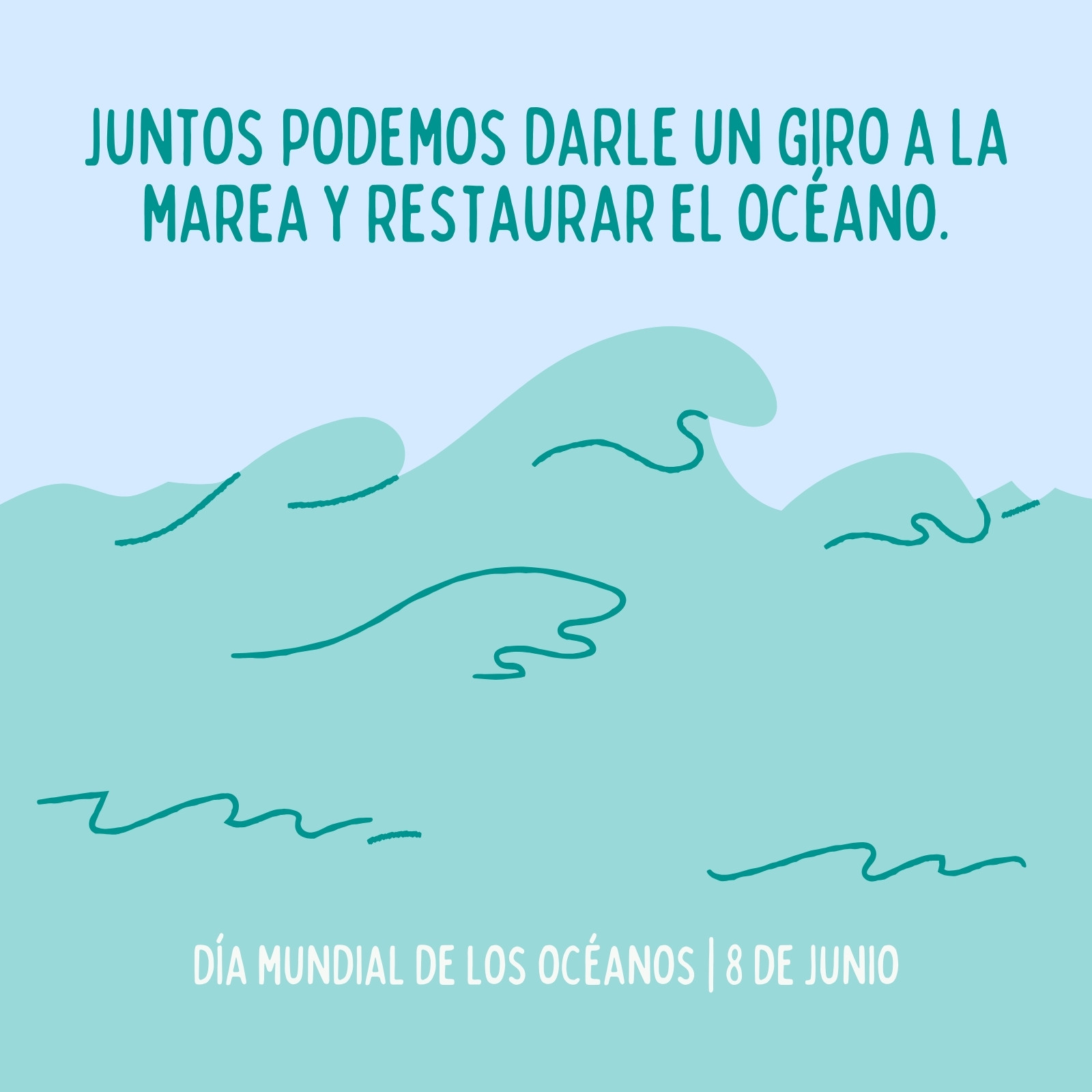 Verde y Azul Ilustración de Olas Día Mundial de los Océanos Publicación para Instagram