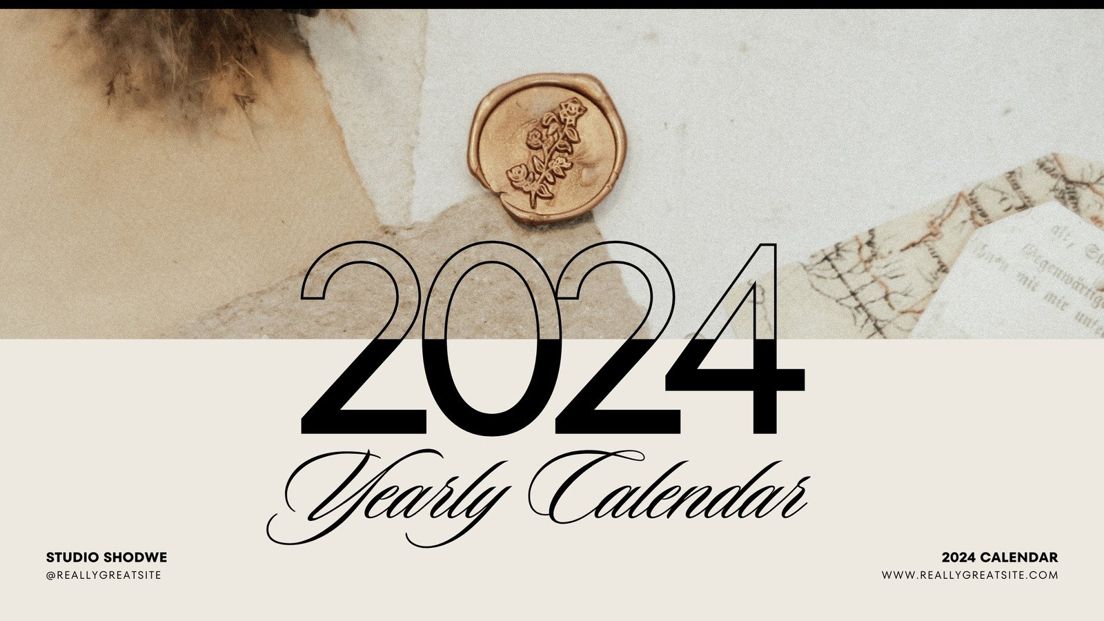 Beige and Black Vintage 2024 Yearly Calendar