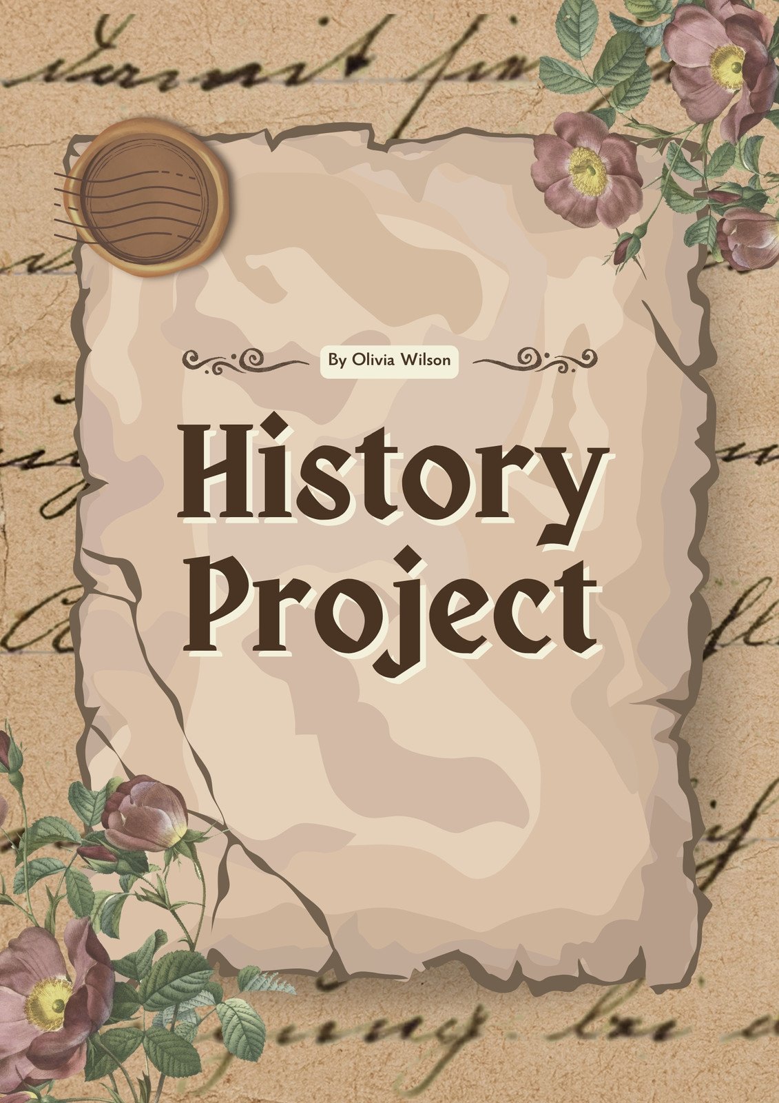 Beige and Brown Vintage History Project Cover A4 Document