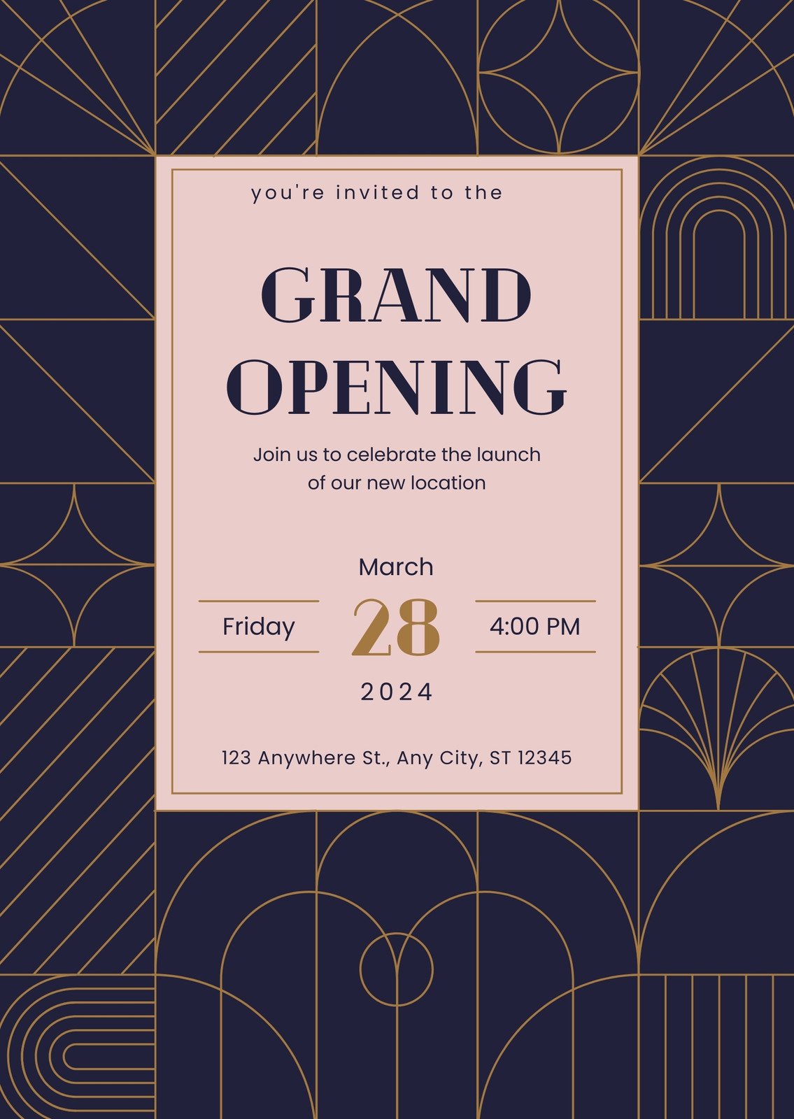 Blue and Pink Elegant Grand Opening Invitation