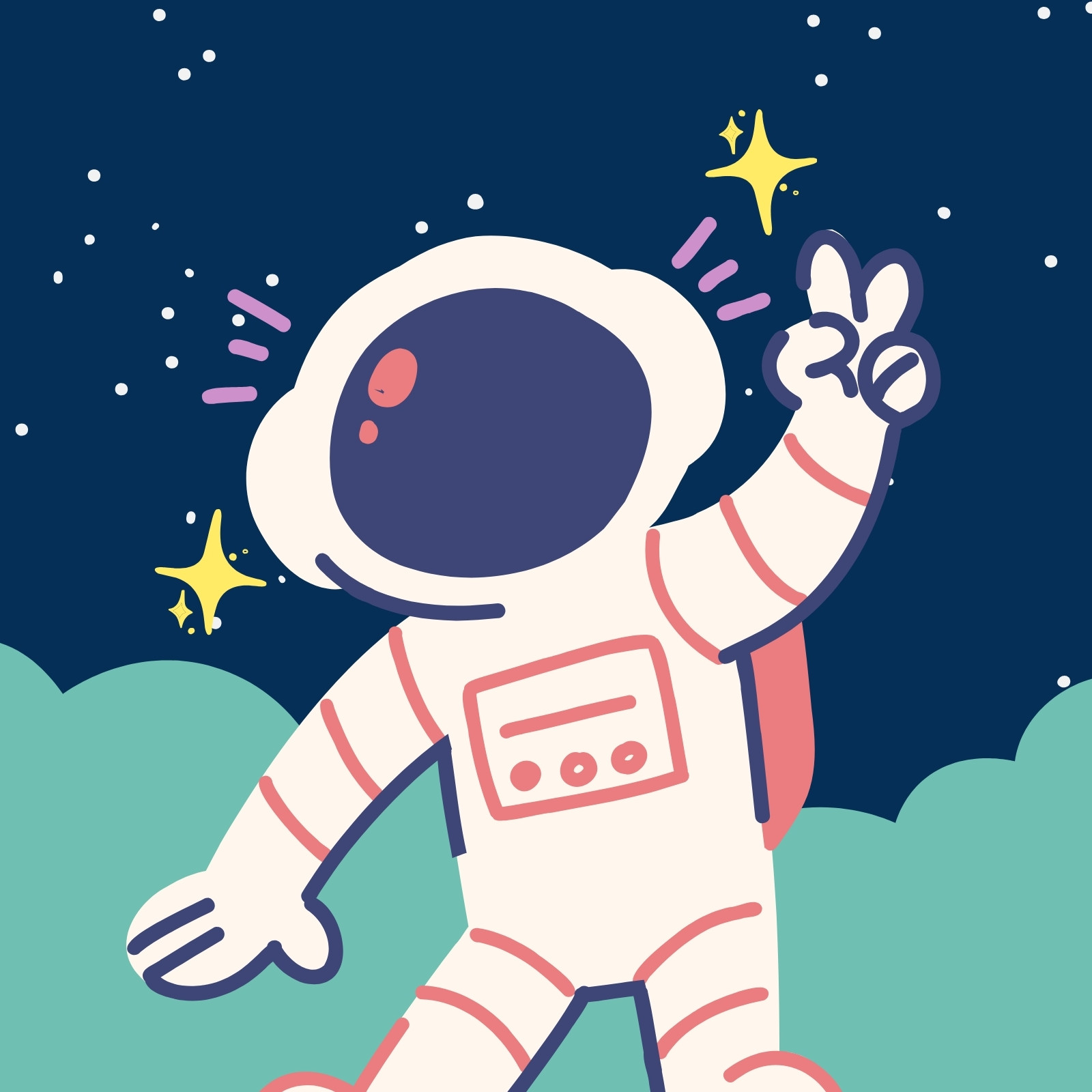 Blue and Green Playful Astronaut Illustrative Space Avatar