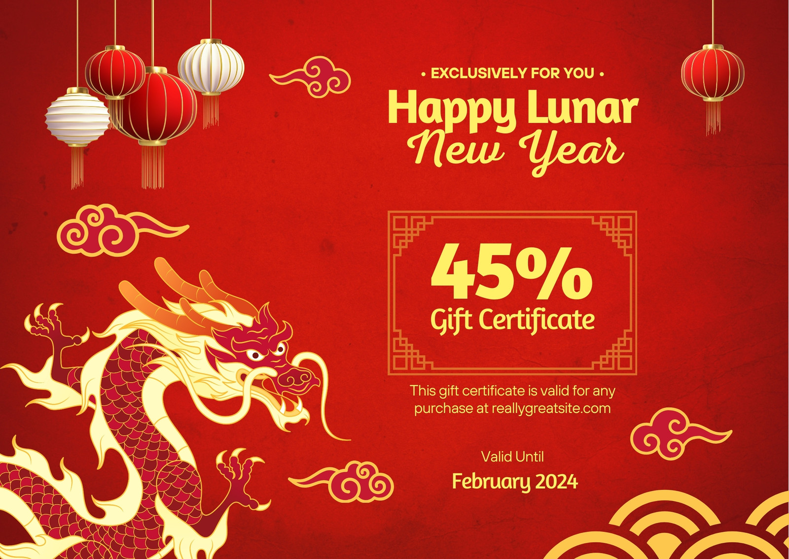 Premium Vector | Happy chinese new year 2024 festive gift card template  with golden clouds and design elements