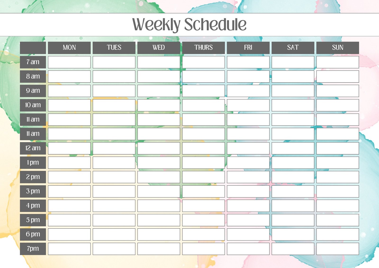 Weekly Schedule in Simple Pastel Watercolour Style