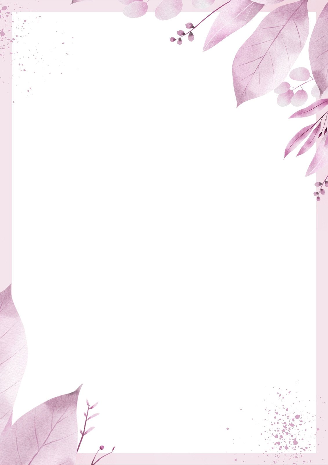 Pink White Watercolor Leaf Page Border Poster Portrait