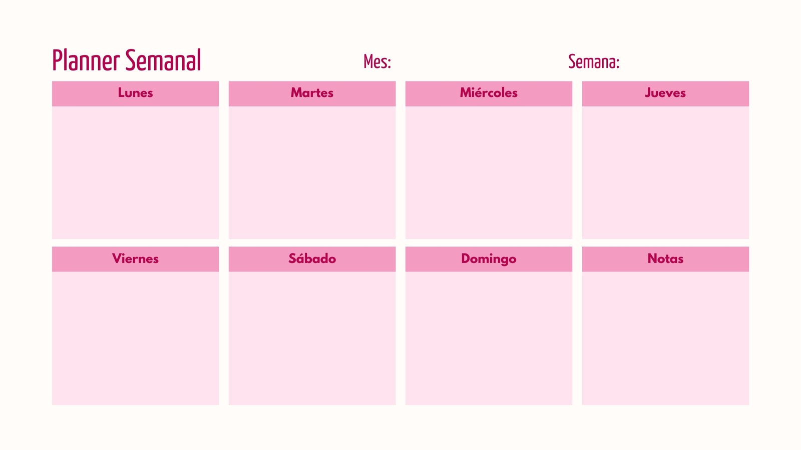 Planner Semanal Simple Moderno Rosa