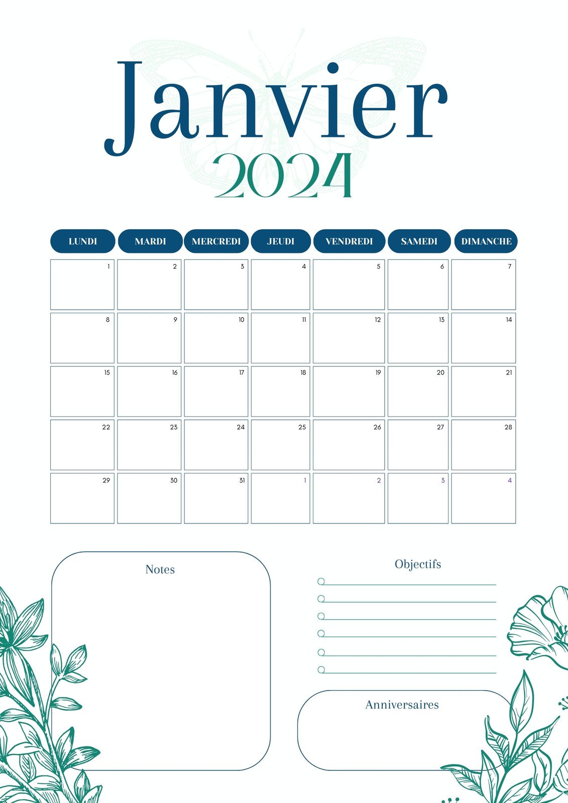 Grand calendrier mensuel famille organisée (édition 2024