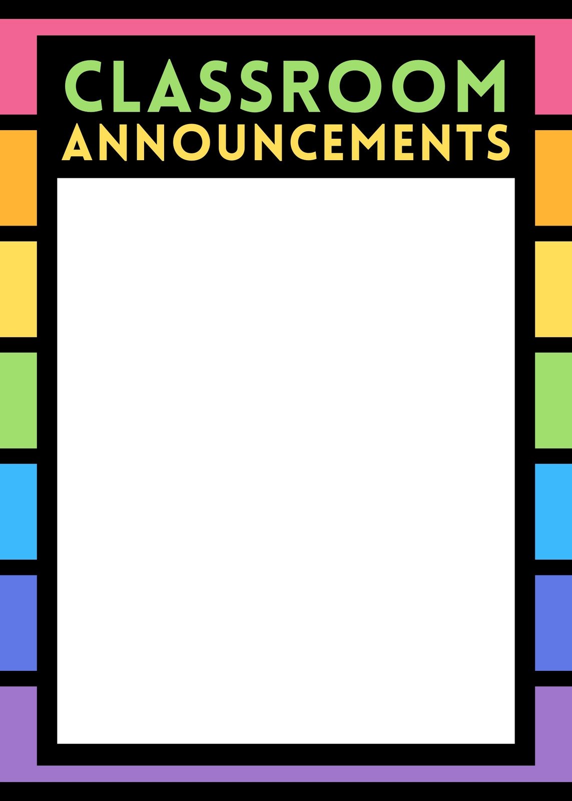 Classroom Announcements Poster in Colorful Bold Style