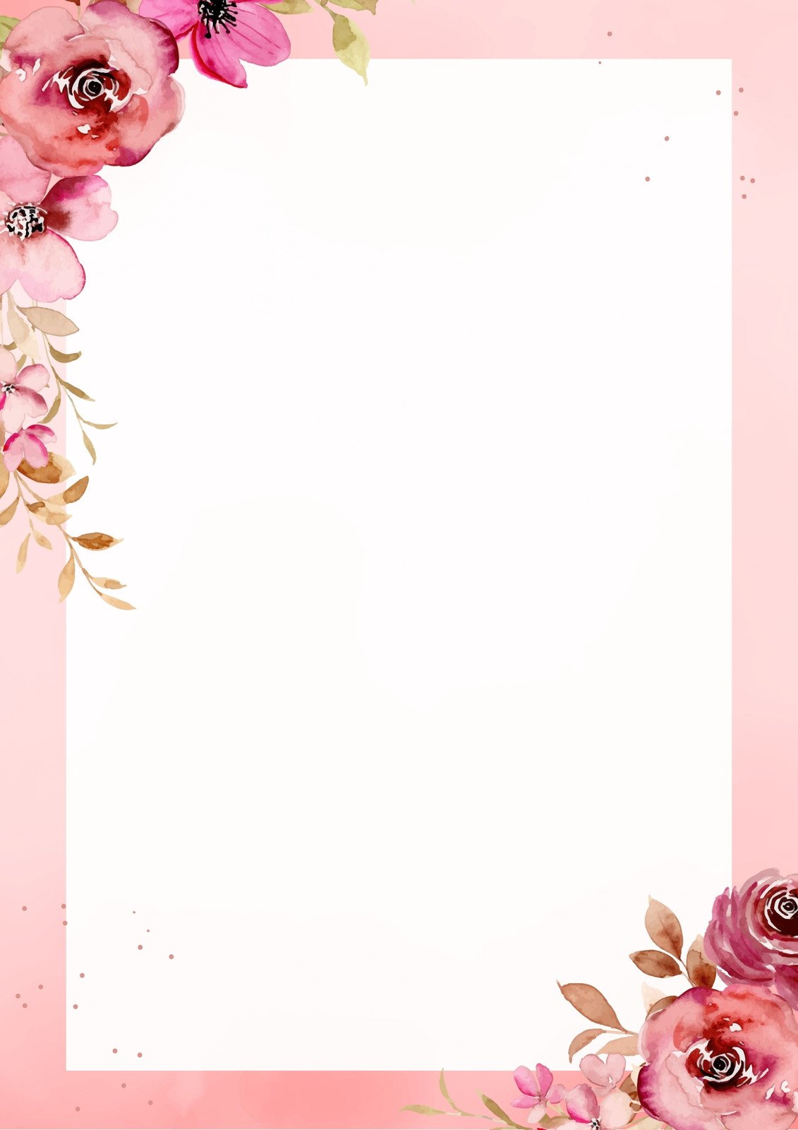 Pink White Watercolor Flower Page Border A3 Poster