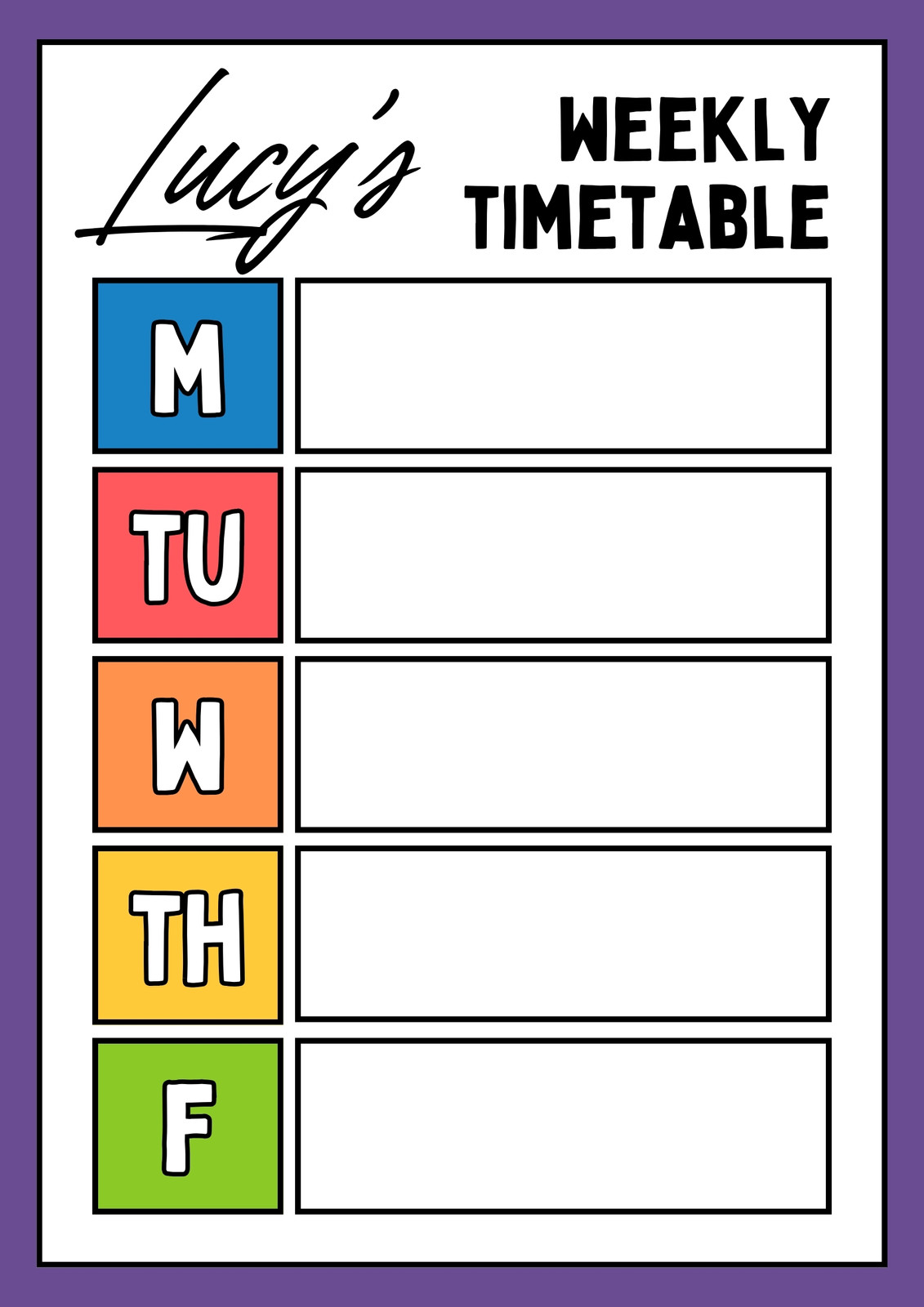 Student Visual Timetable Document in Colorful Lined Bold Style