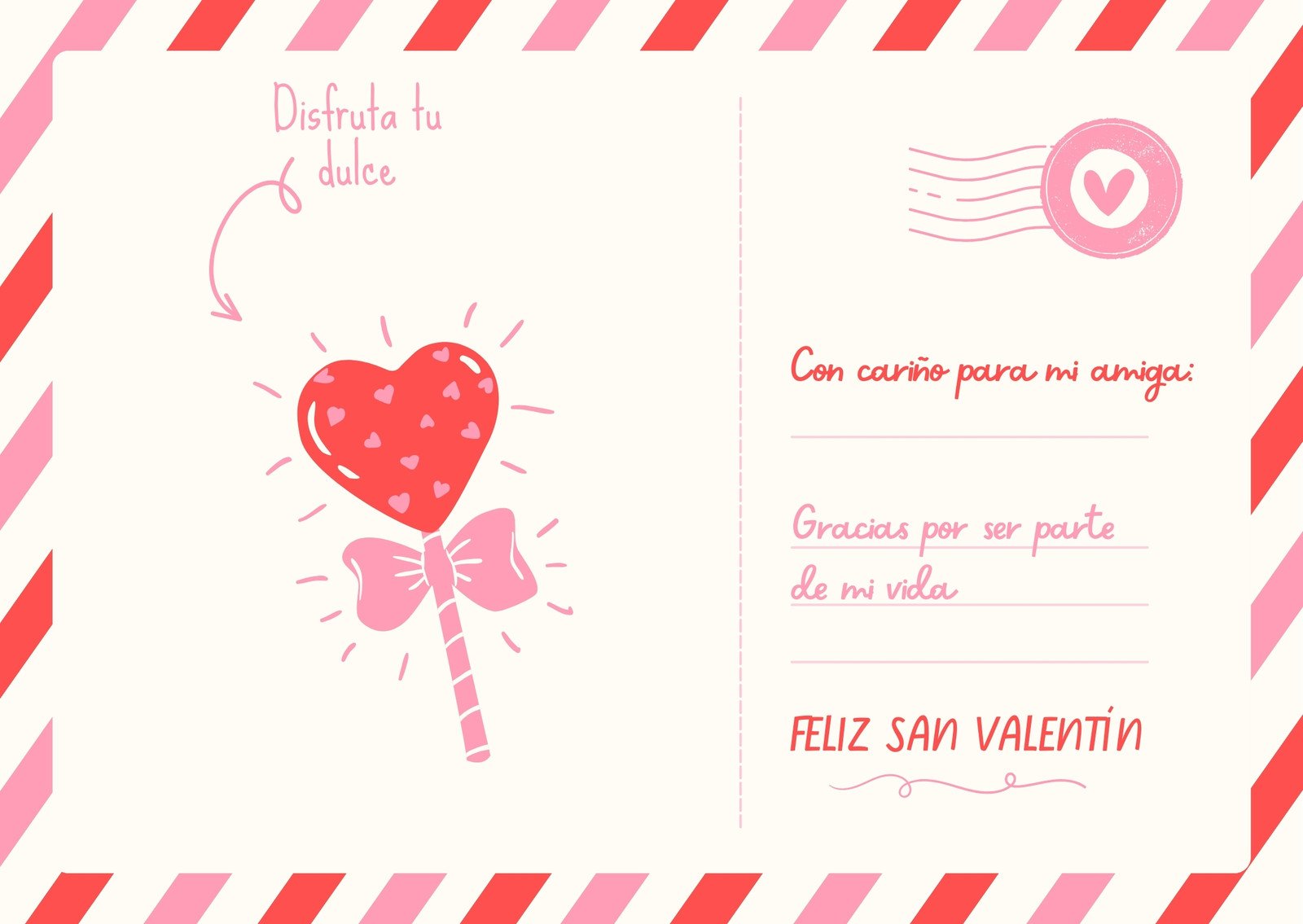 Tarjeta San Valentín Regalo de Amistad Divertida Rosa y Rojo