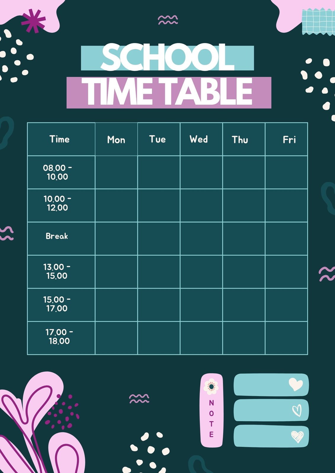 Green and Purple Creative Ilustrative Timetable