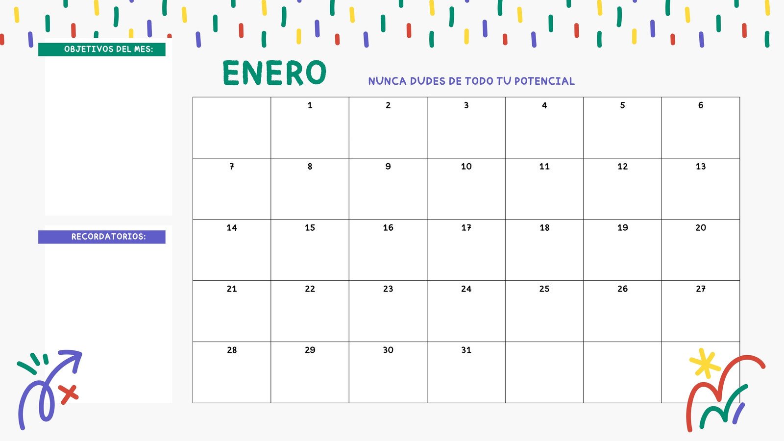 Calendario 2024 Mensual Orgánico Colorido