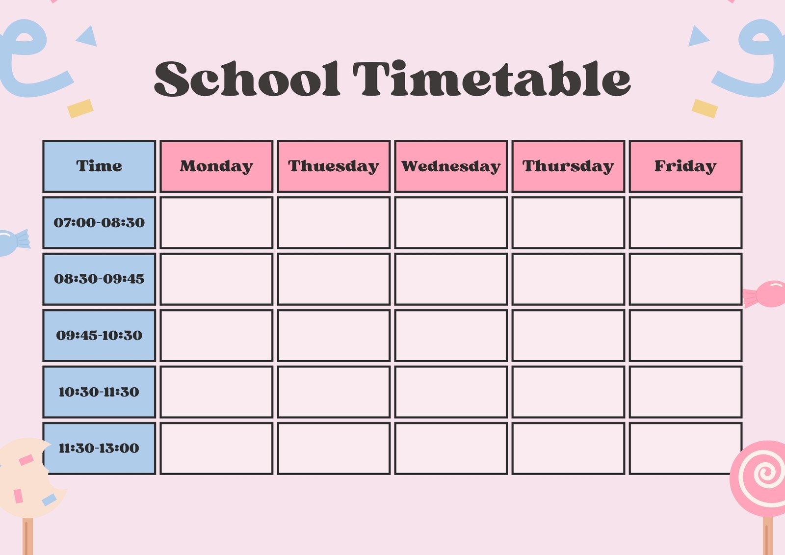 Pink Blue Simple School Timetable
