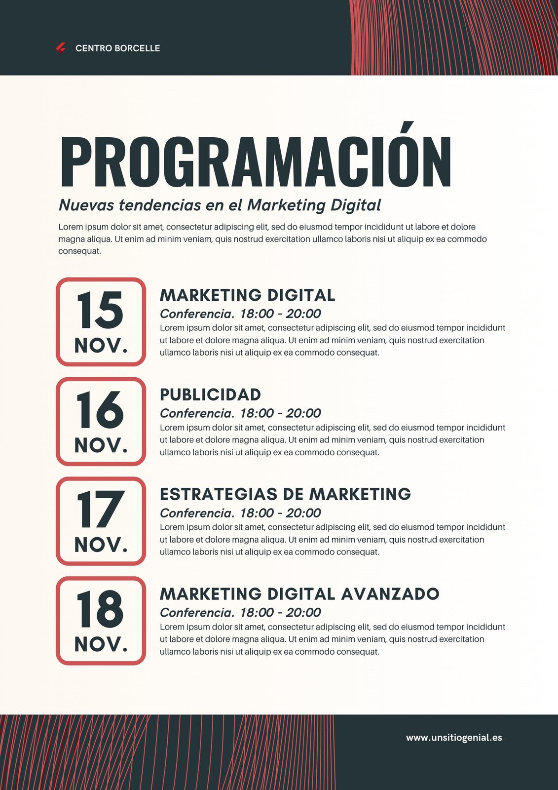 Programa Programación de Evento de Marketing Profesional Rojo