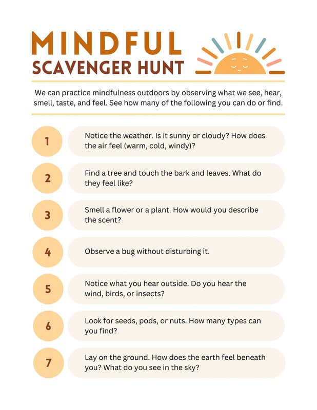 canva mindful scavenger hunt worksheet in white yellow flat graphic style Shy1tncAtr8