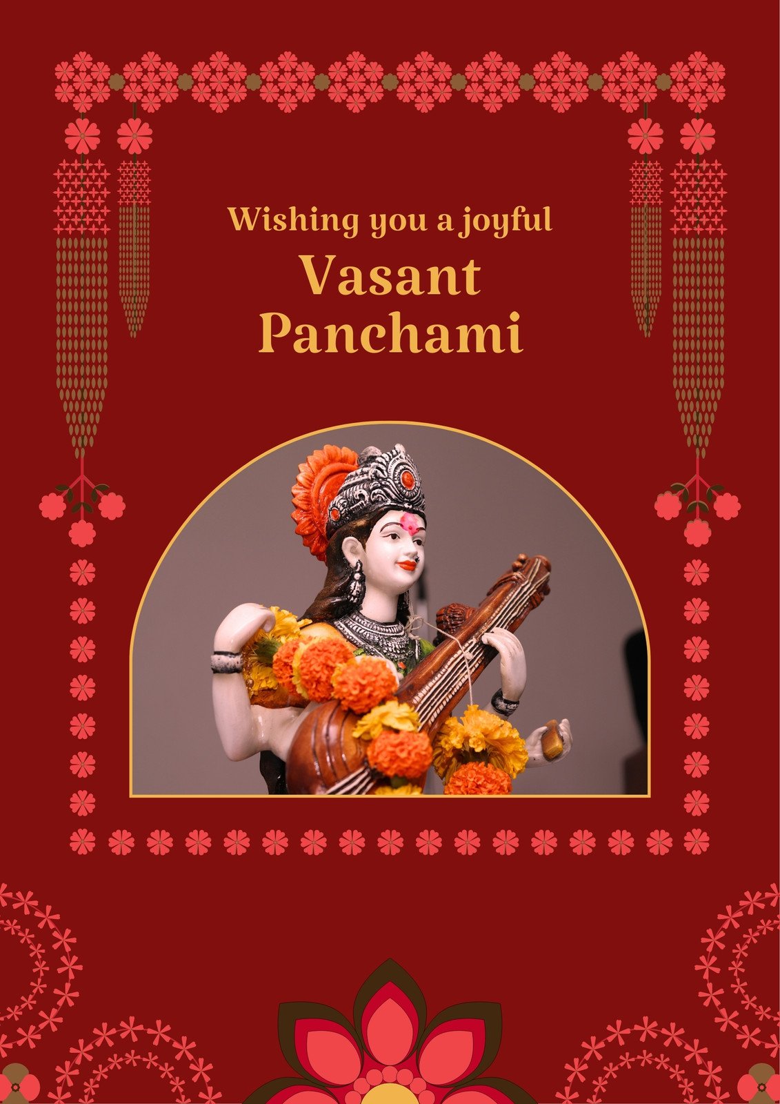 Red And Yellow Vibrant Vasant Panchami Greeting Poster