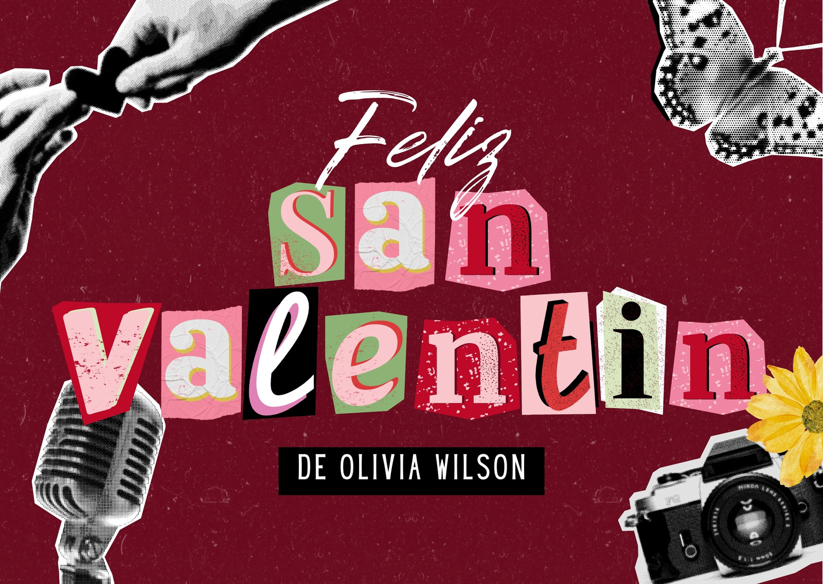 Tarjeta Horizontal San Valentin Collage Roja