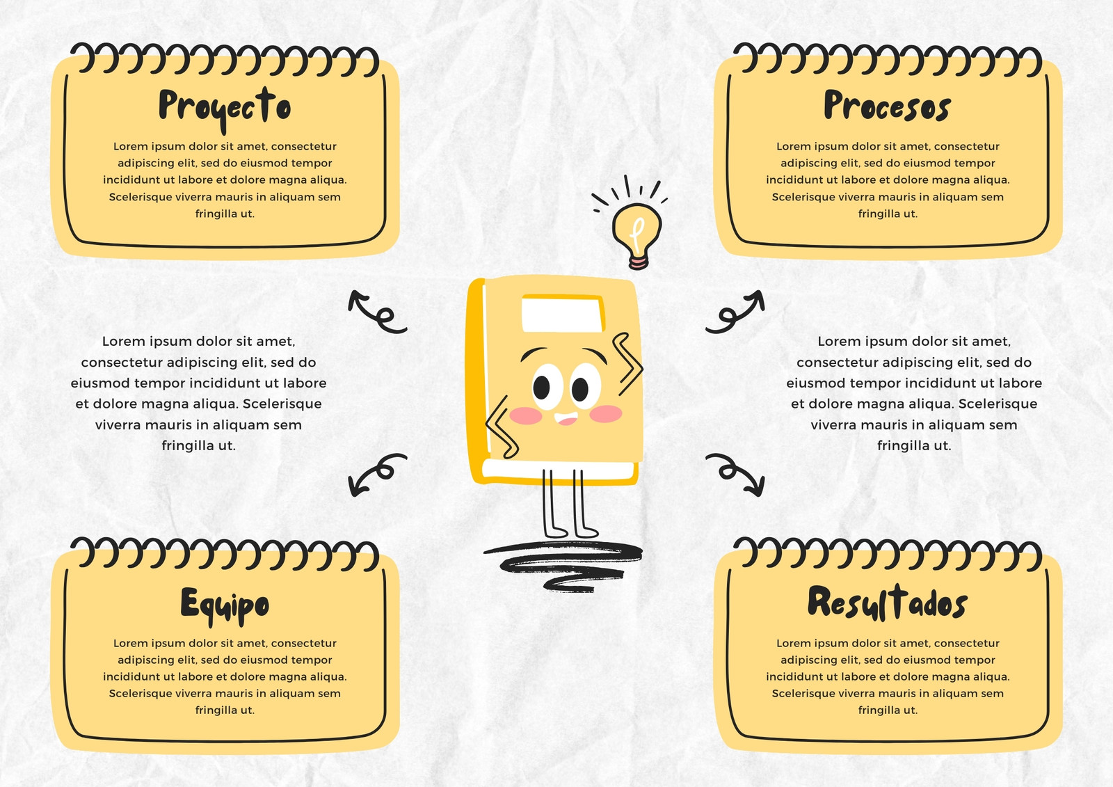 Organizador Gráfico Libro Ideas Relacionadas con Flechas Simple Doodle Amarillo