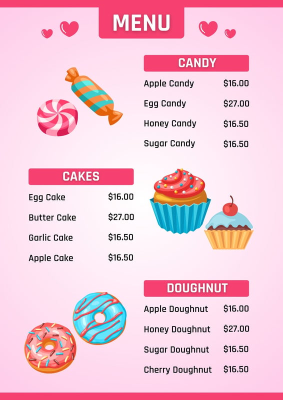 Desserts menu. Sletched cupcakes, cakes prices Stock Vector by ©Seamartini  127912742