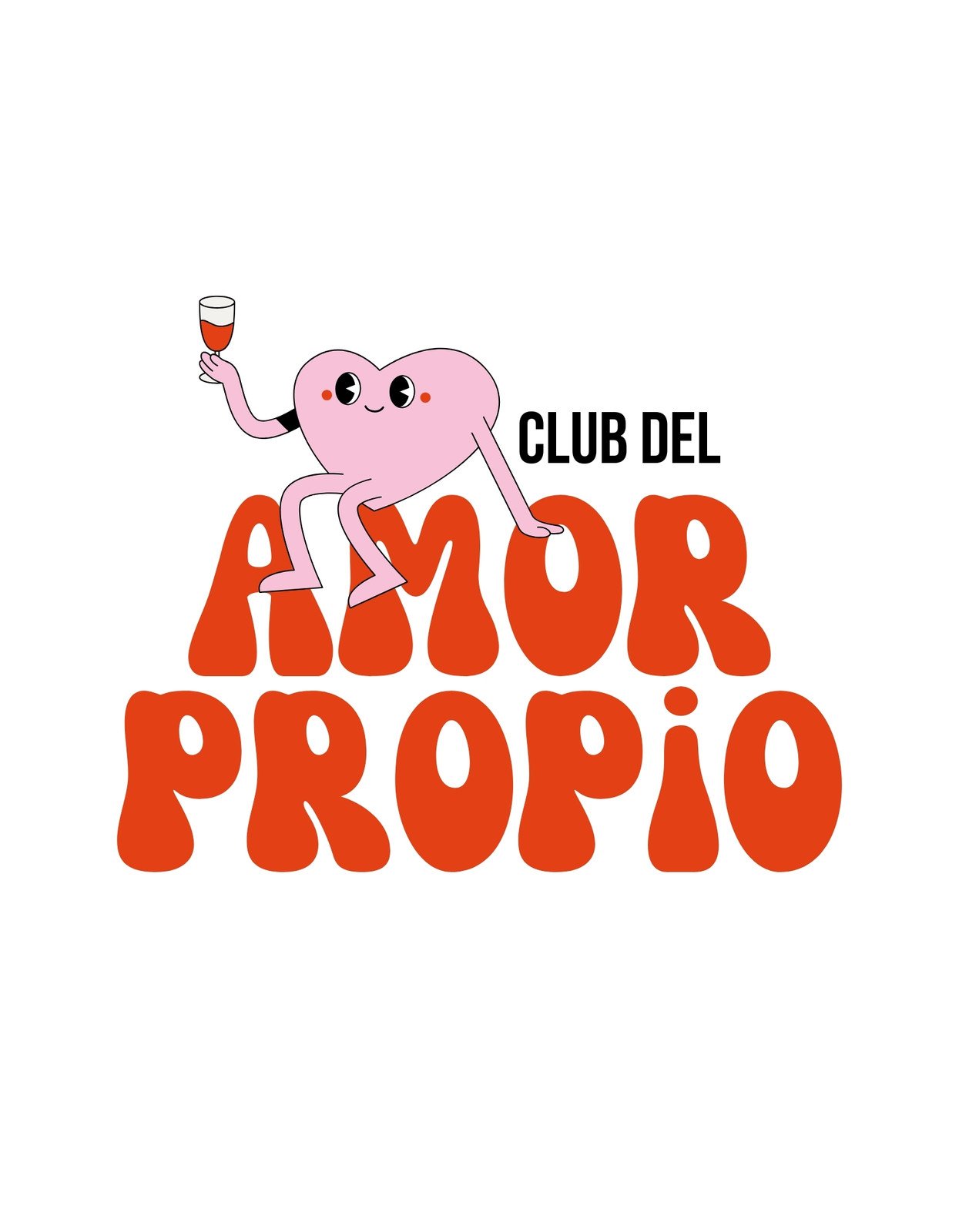 Camiseta Club del Amor Propio Ilustrado Retro Rojo y Rosa