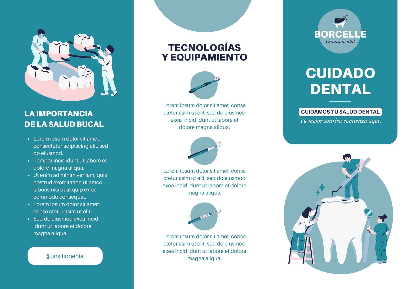 Folleto Tríptico Clínica Dental Profesional Azul