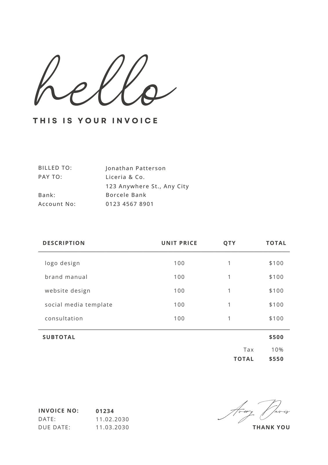 Simple Minimalist Aesthetic Business Invoice 