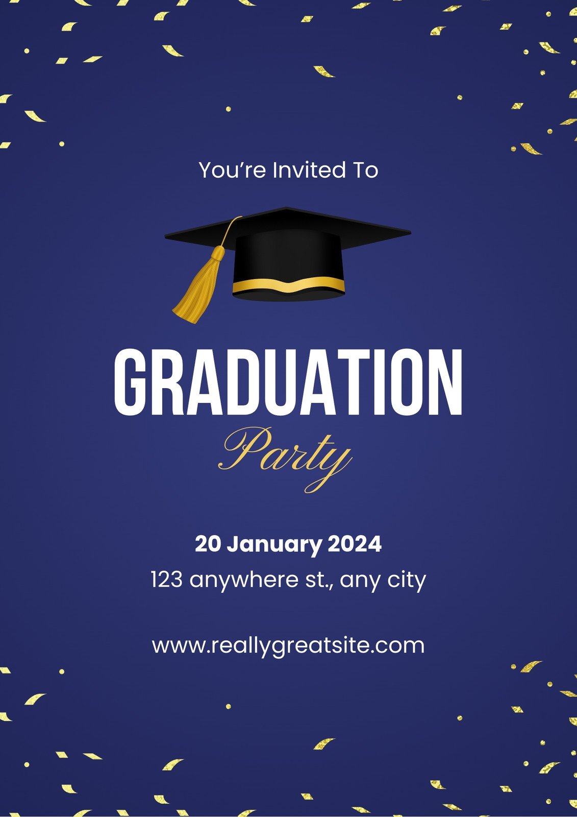 Blue And Gold Illustrative Classy Graduation Party Invitation Poster Portrait