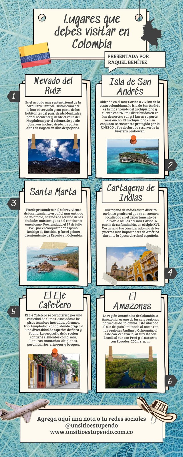 infografia lugares para visitar en Colombia fotografico beige