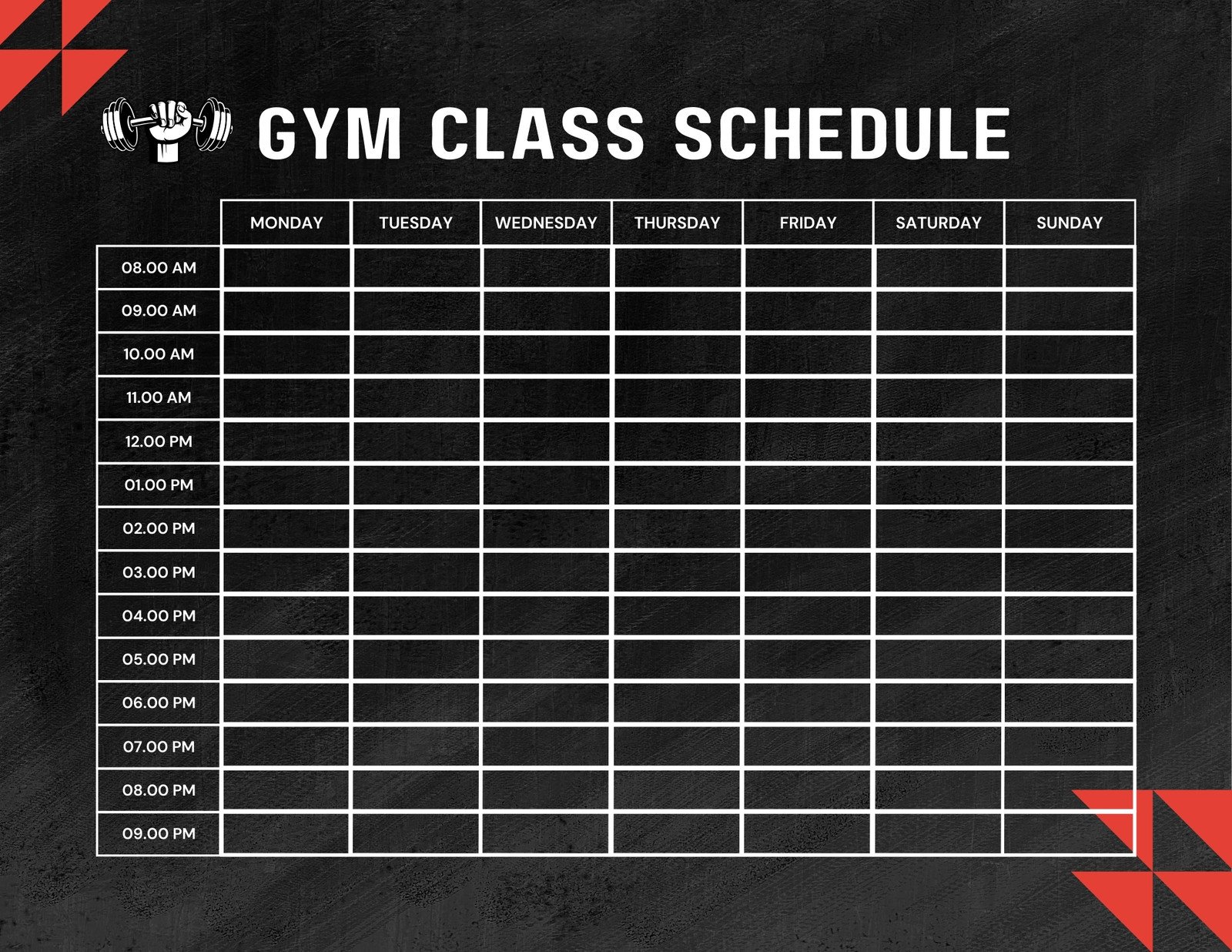 Black and White Bold Gym Class Schedule