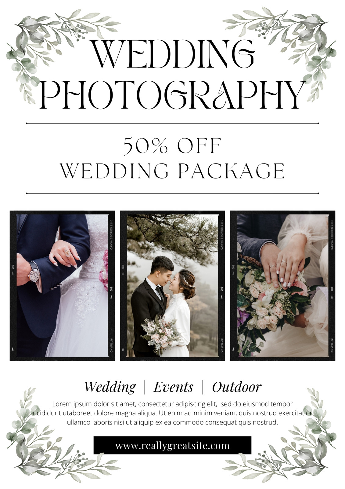 Black Green White Floral Wedding Photography Flyer