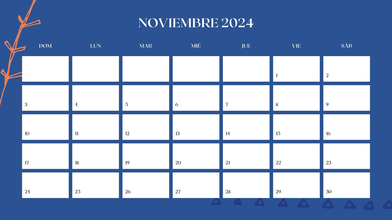 Calendario Mensual en Azul Marino estilo Divertido Ilustrativo