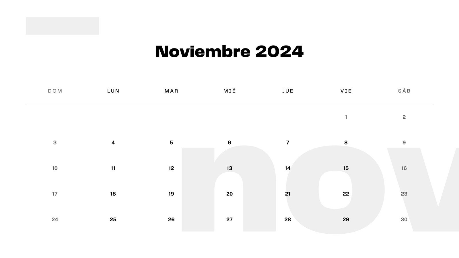 Calendario Mensual en Blanco Negro estilo Minimalista