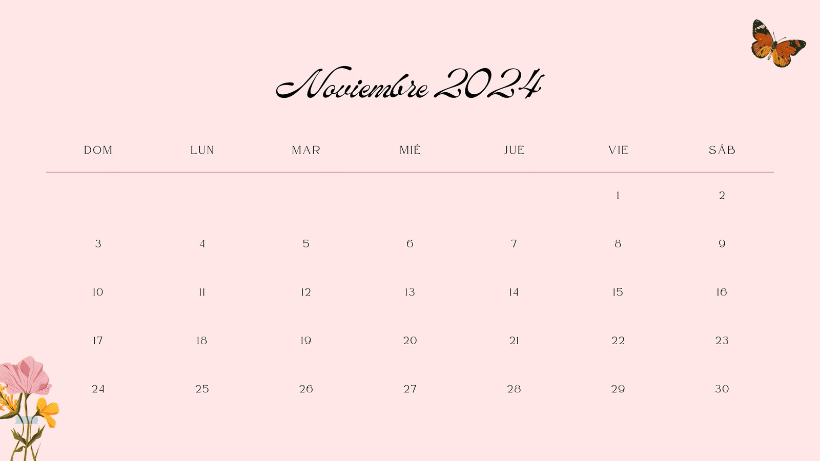 Calendario Mensual en Verde y Rosa pastel  estilo Scrapbook