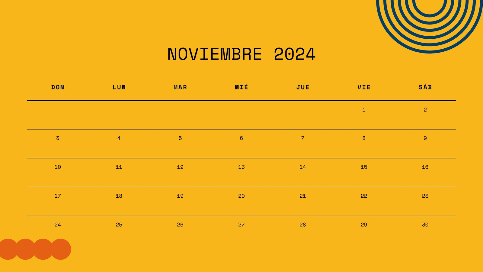 Calendario Mensual en Amarillo Negro estilo Geométrico 