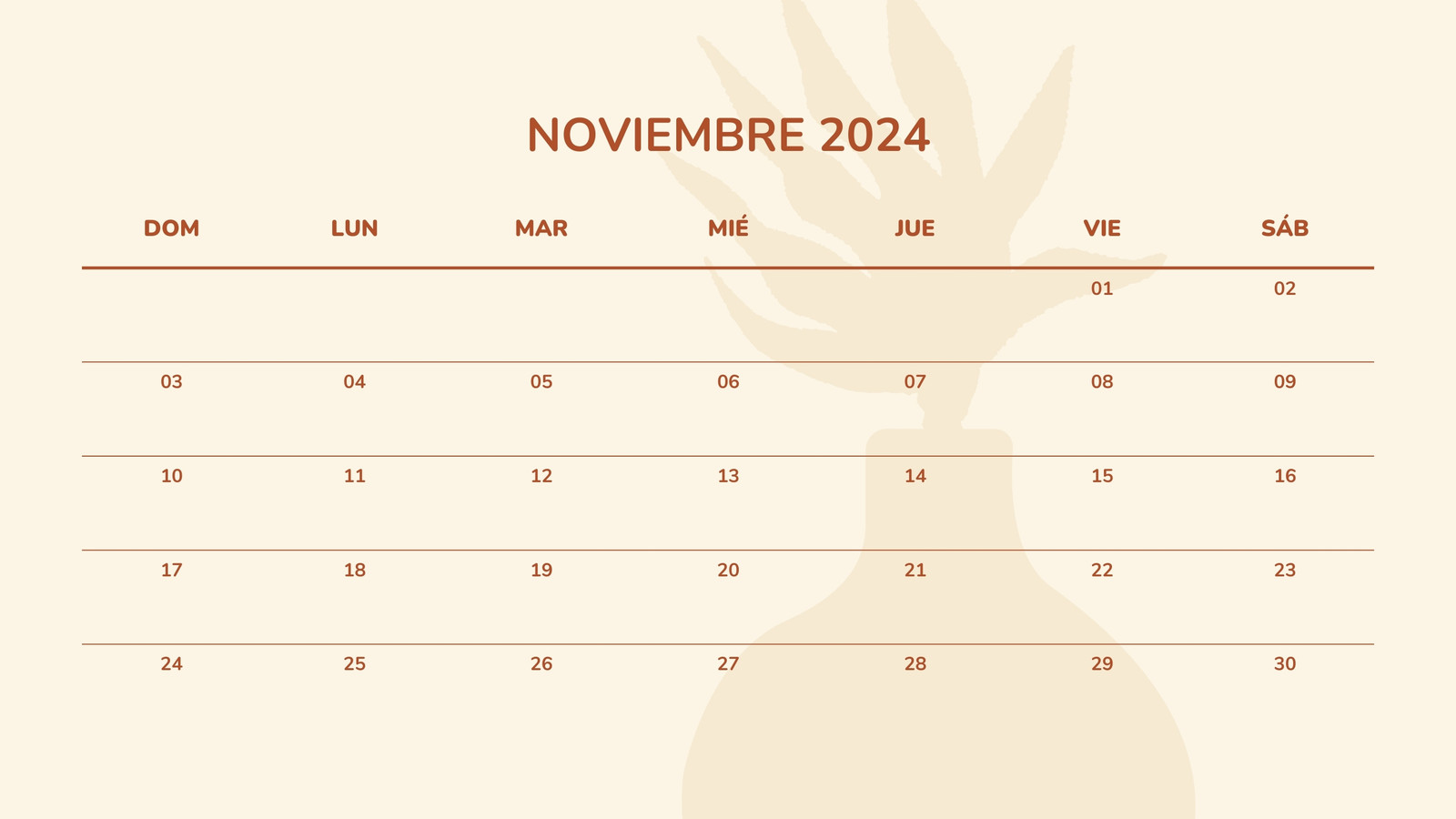 Calendario Mensual en Amarillo Naranja estilo Orgánico