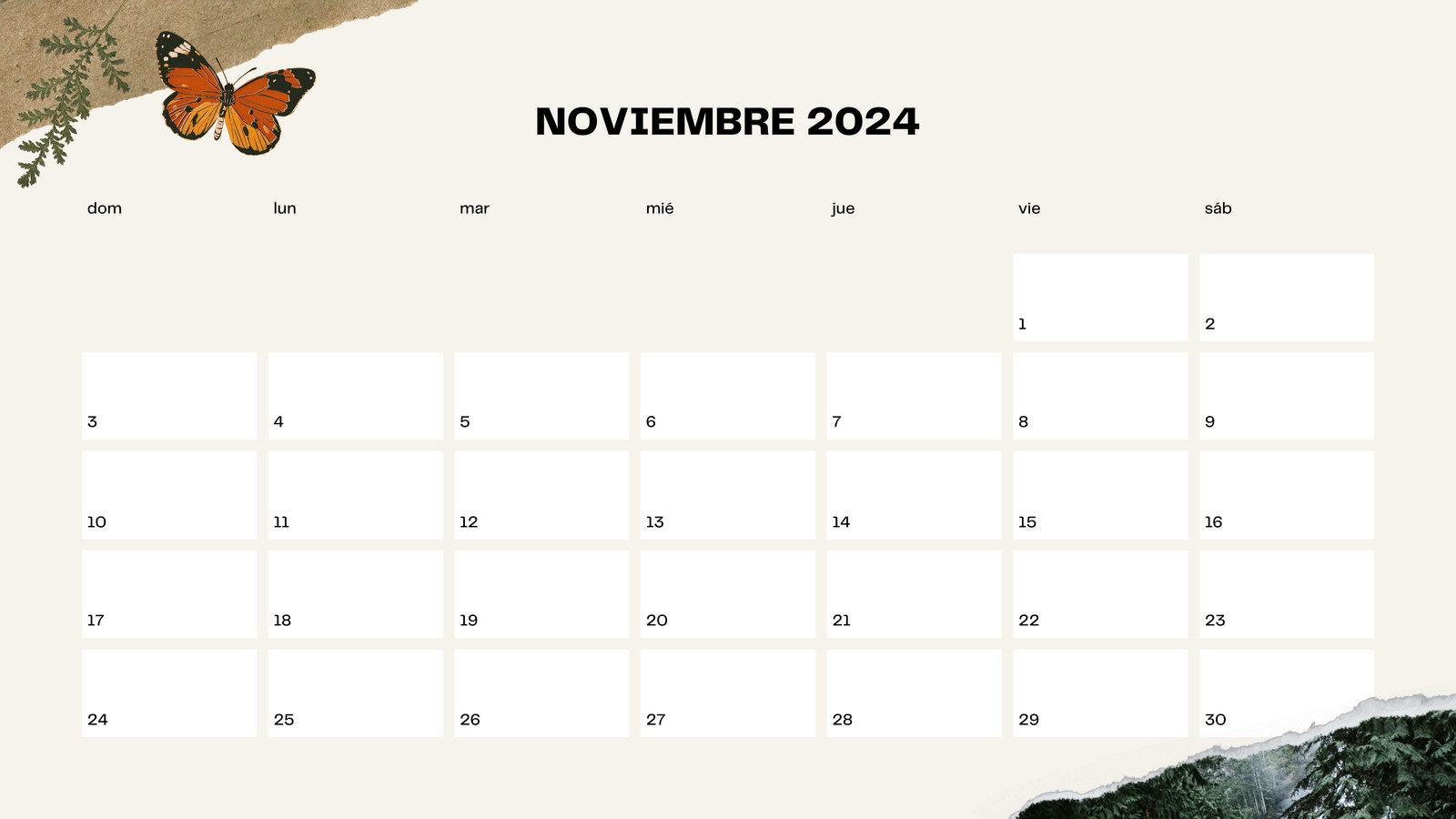 Calendario Mensual en Crema estilo Scrapbook