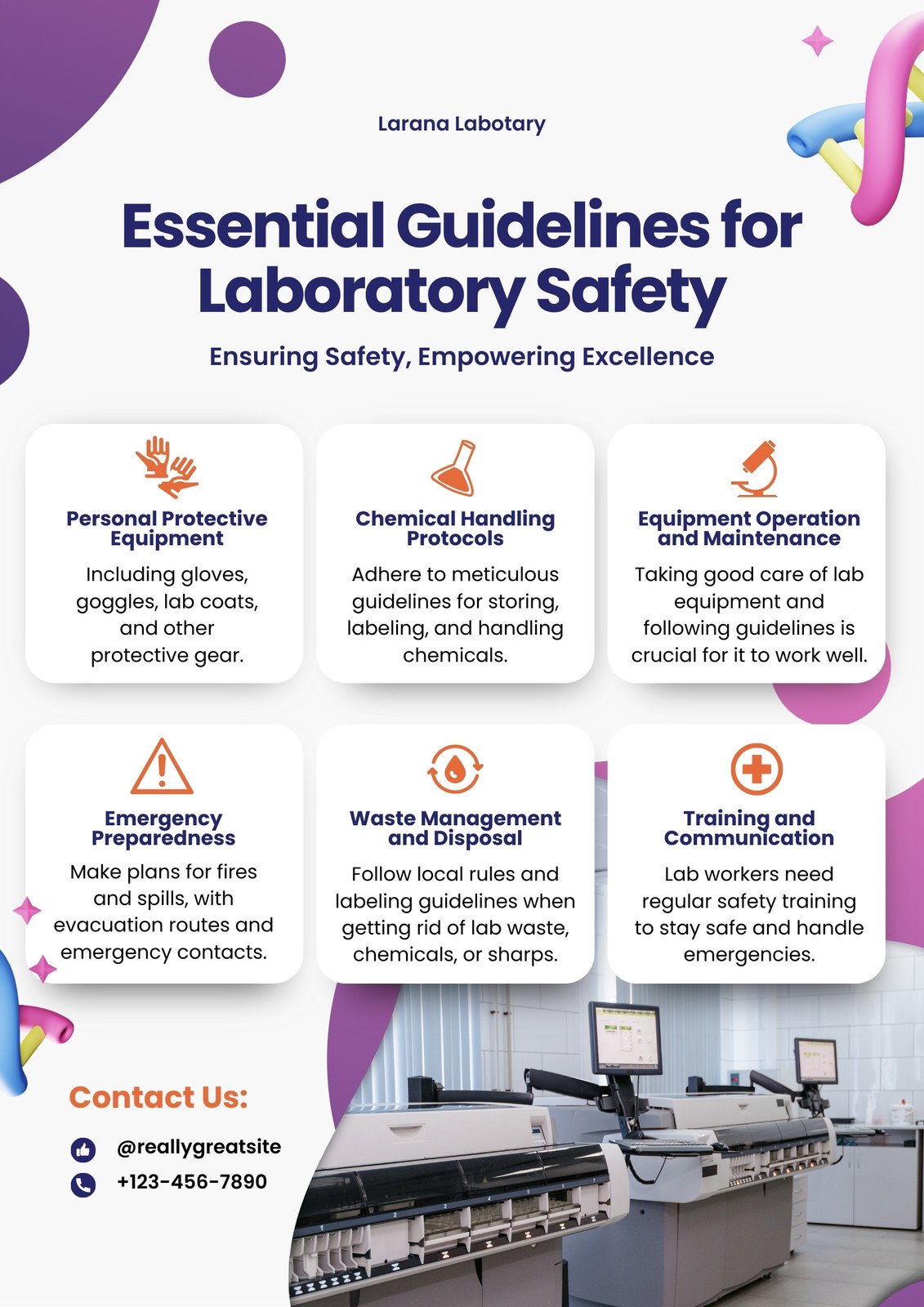 Purple White Modern Essential Guidelines For Laboratory Poster