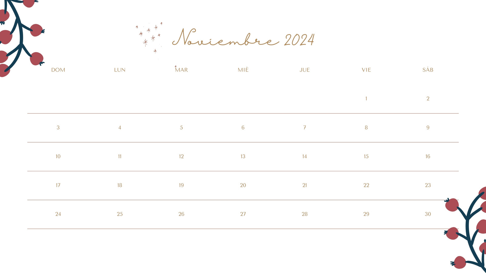 Calendario Mensual en Blanco estilo Orgánico