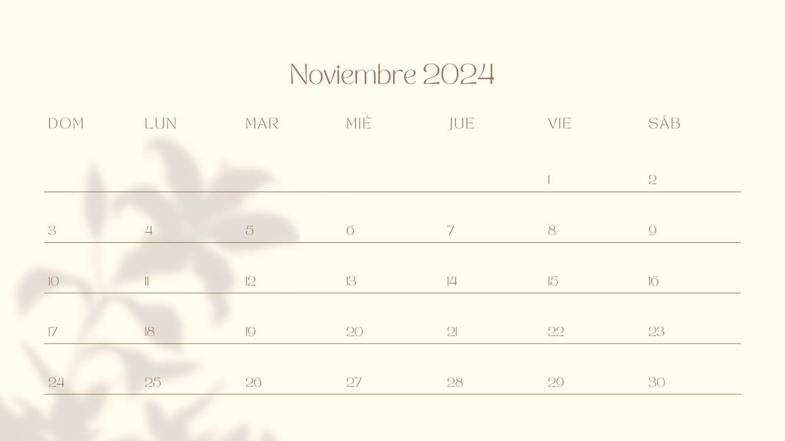Calendario Mensual en Amarillo estilo Femenino