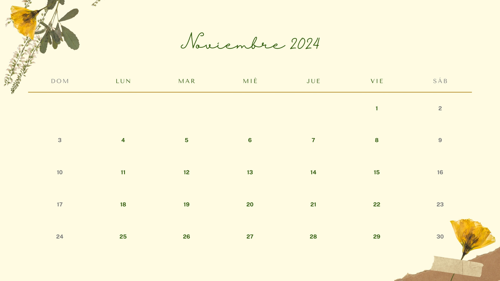 Calendario Mensual en Amarillo estilo Scrapbook